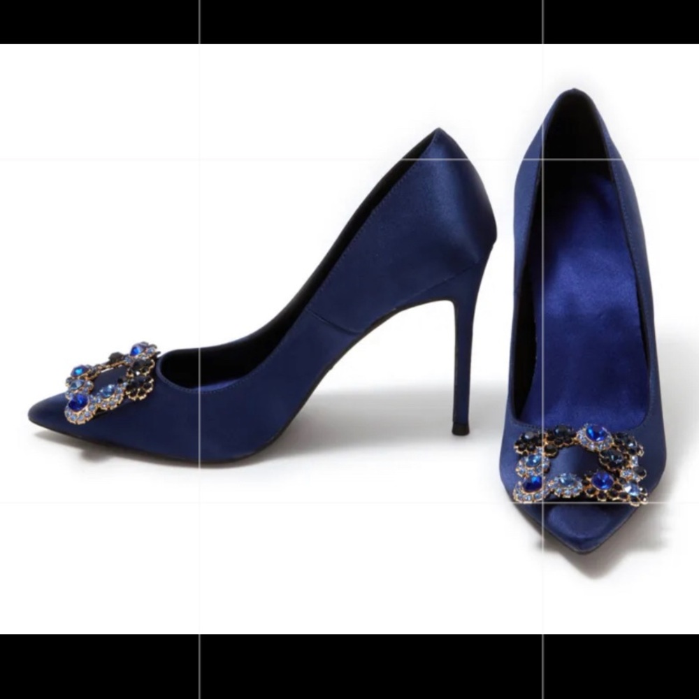 Womens High Heels Rhinestone Buckle Pointed Toe Pumps Party Shoes - 4 inch Heel